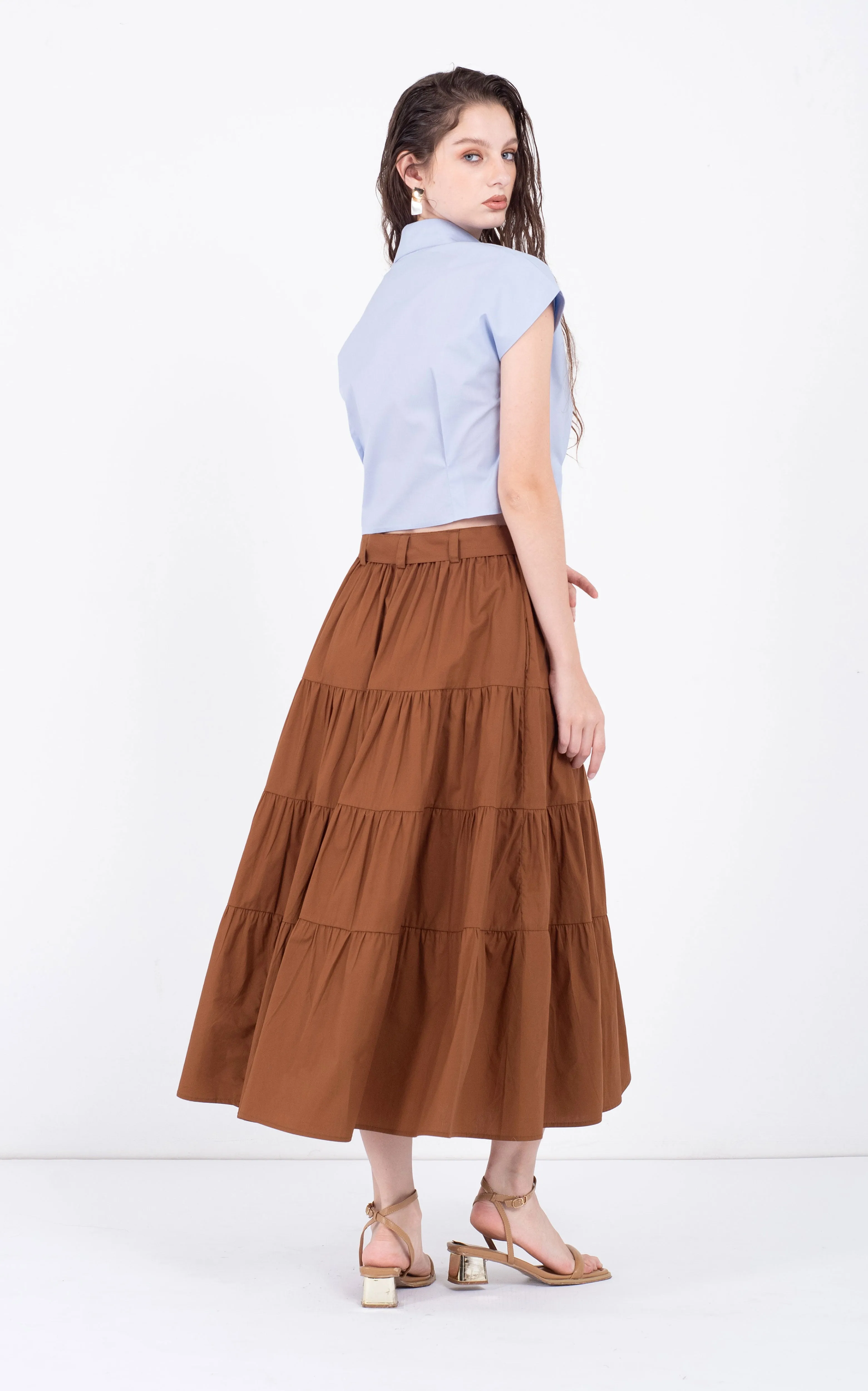 Cotton Midi Tiered Skirt