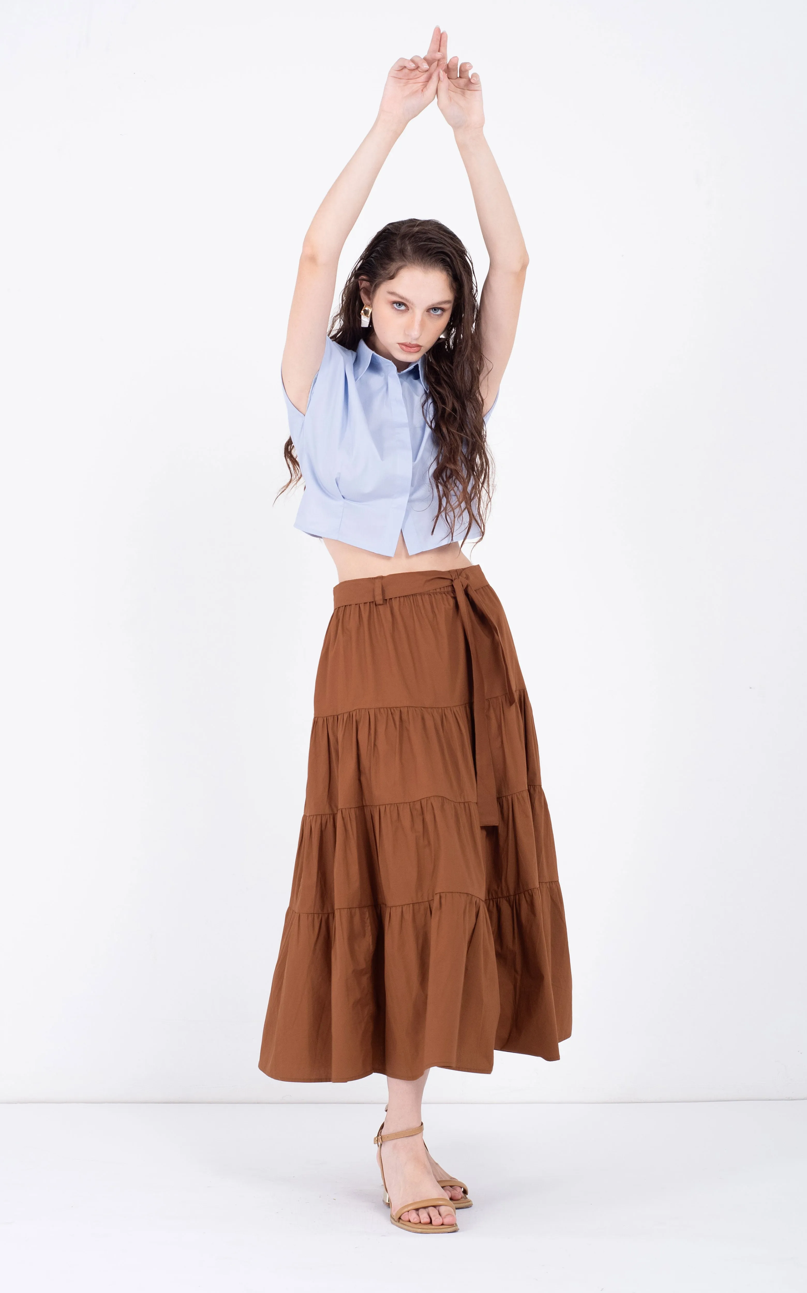 Cotton Midi Tiered Skirt