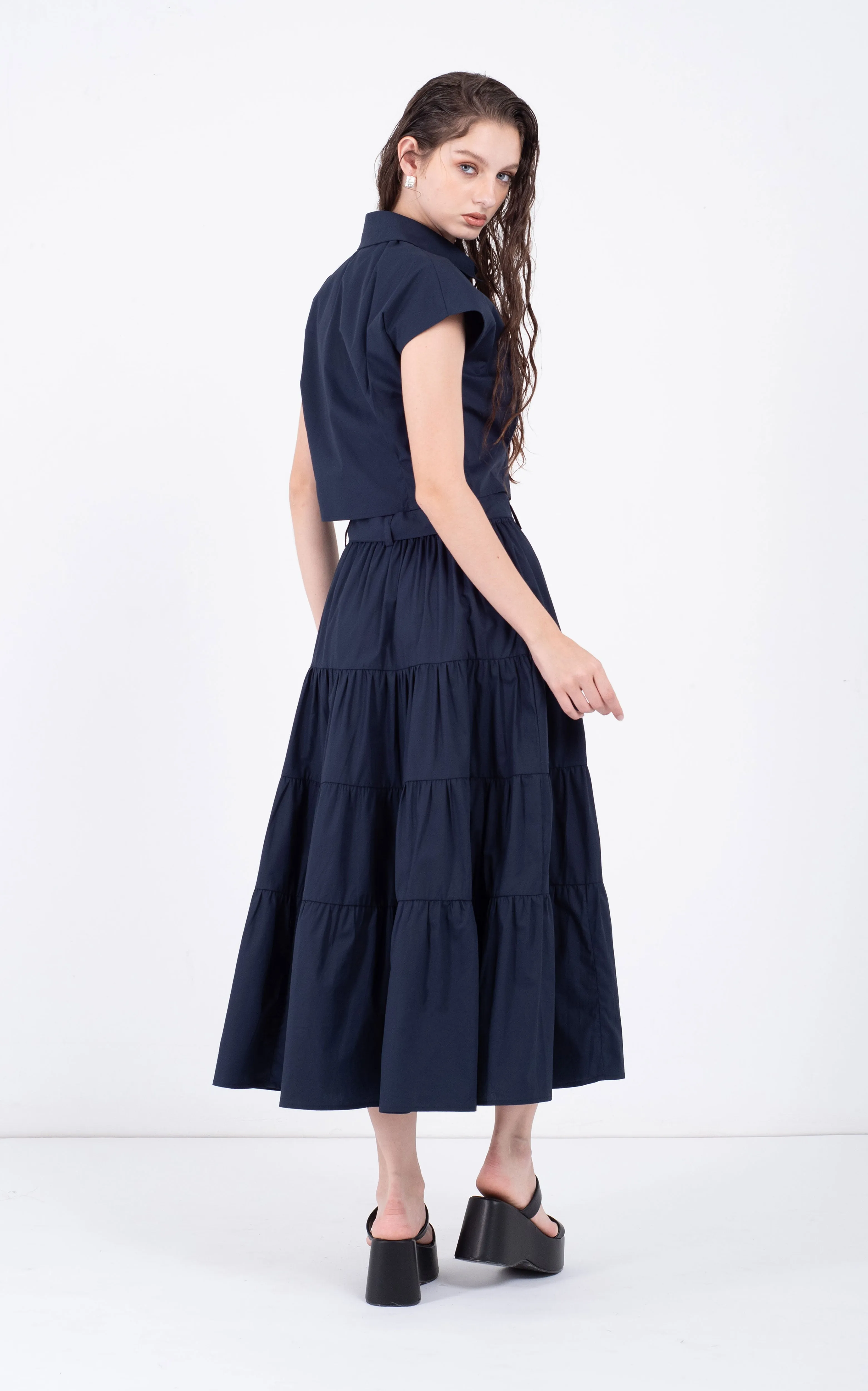 Cotton Midi Tiered Skirt