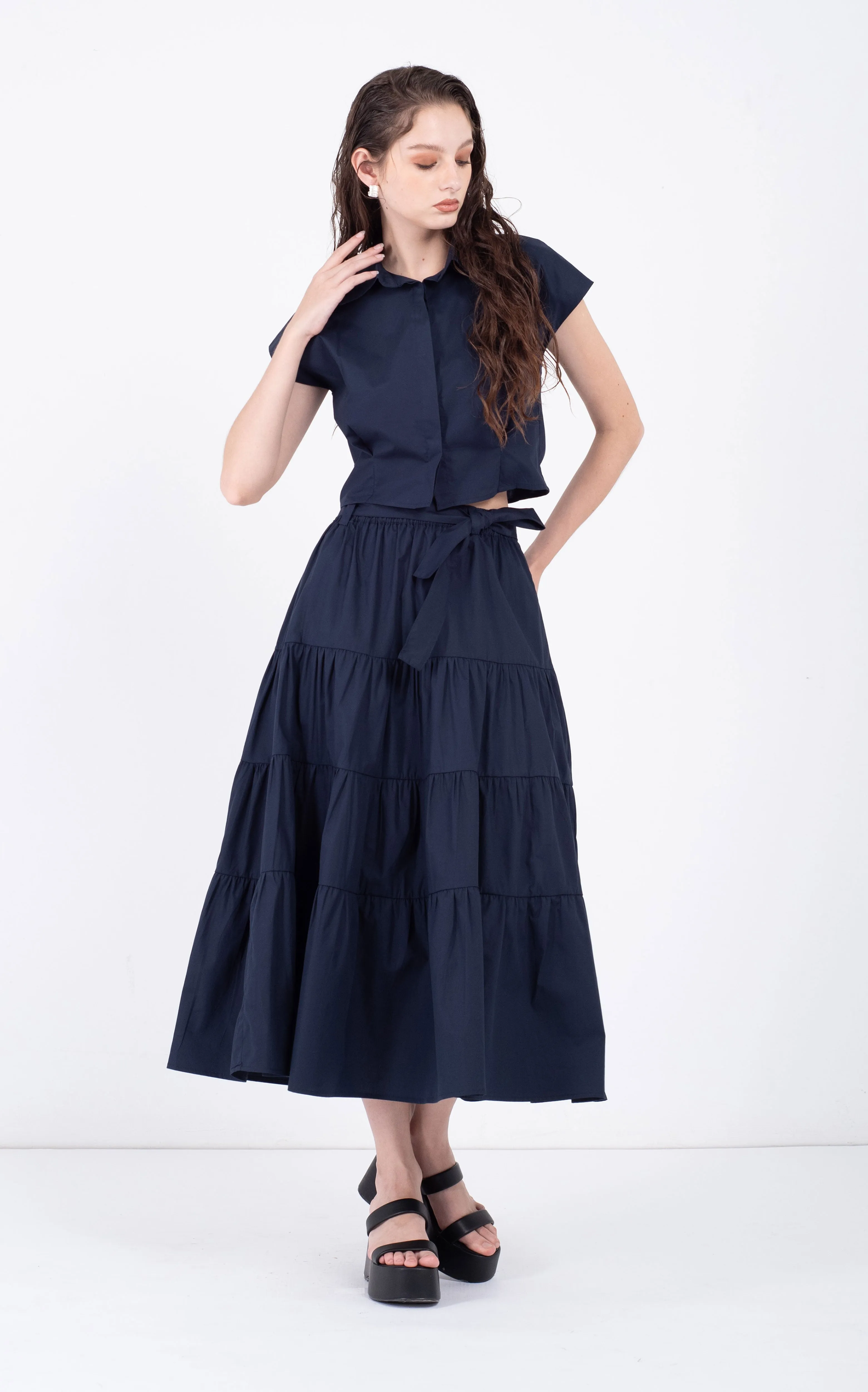 Cotton Midi Tiered Skirt