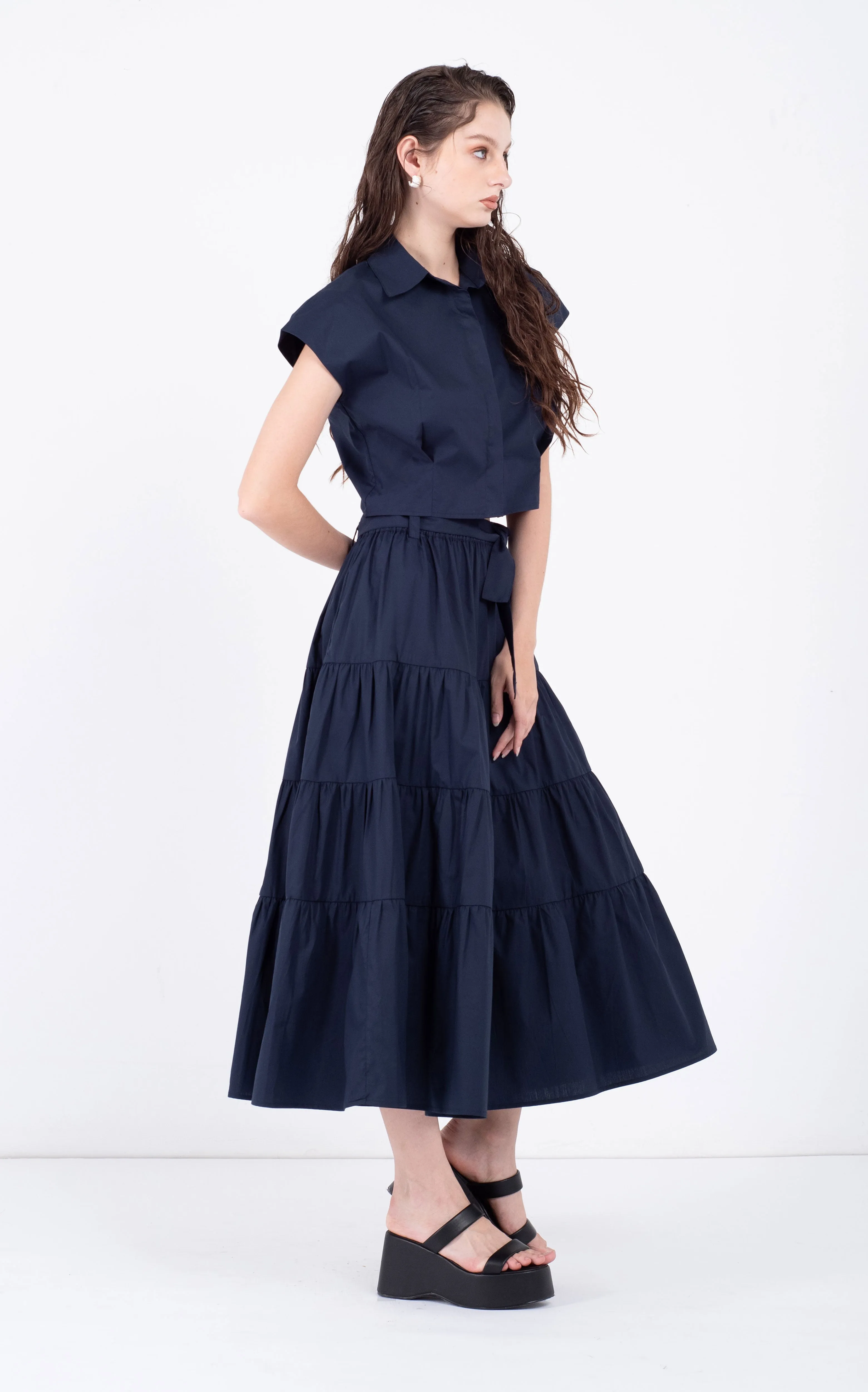 Cotton Midi Tiered Skirt