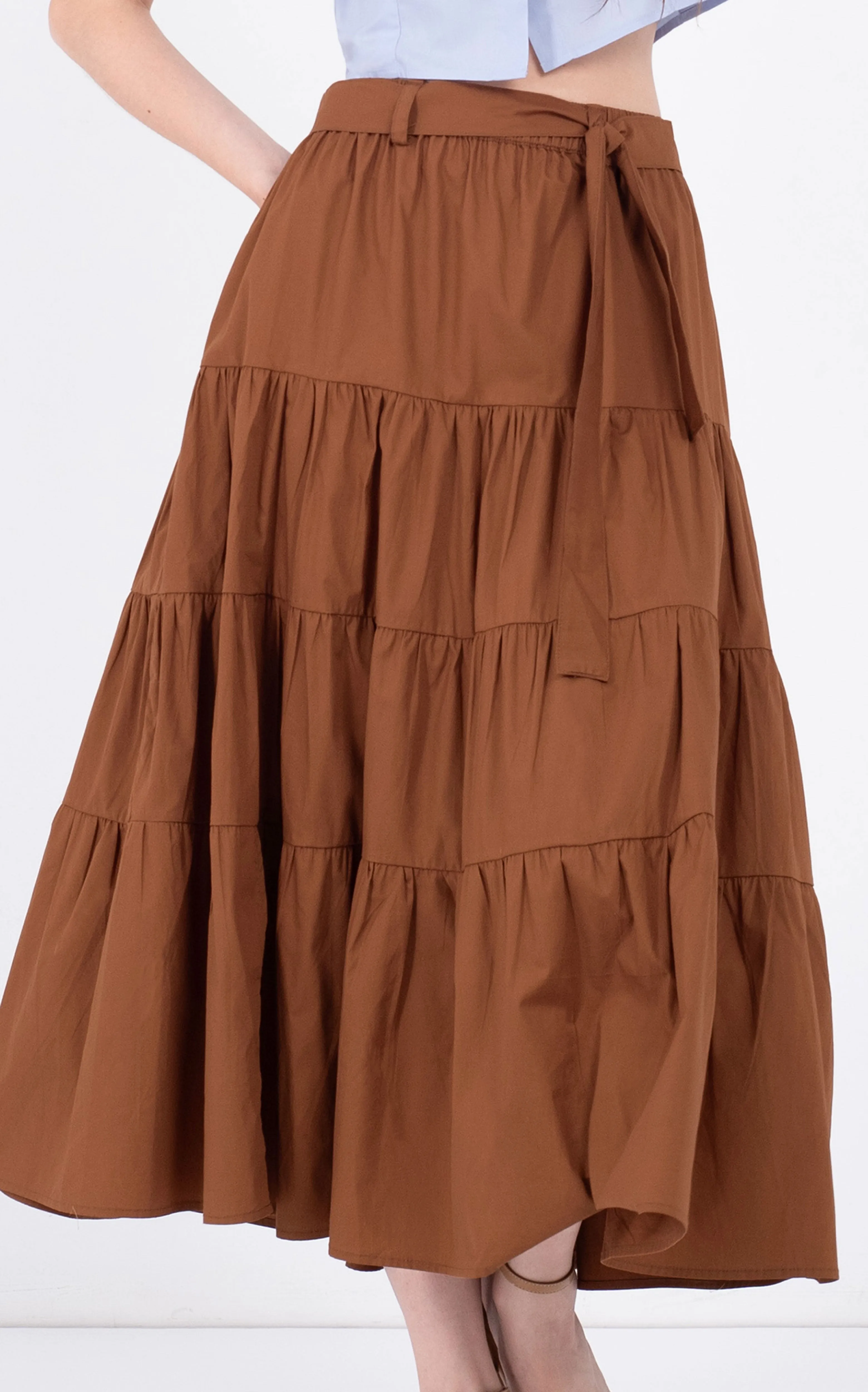 Cotton Midi Tiered Skirt