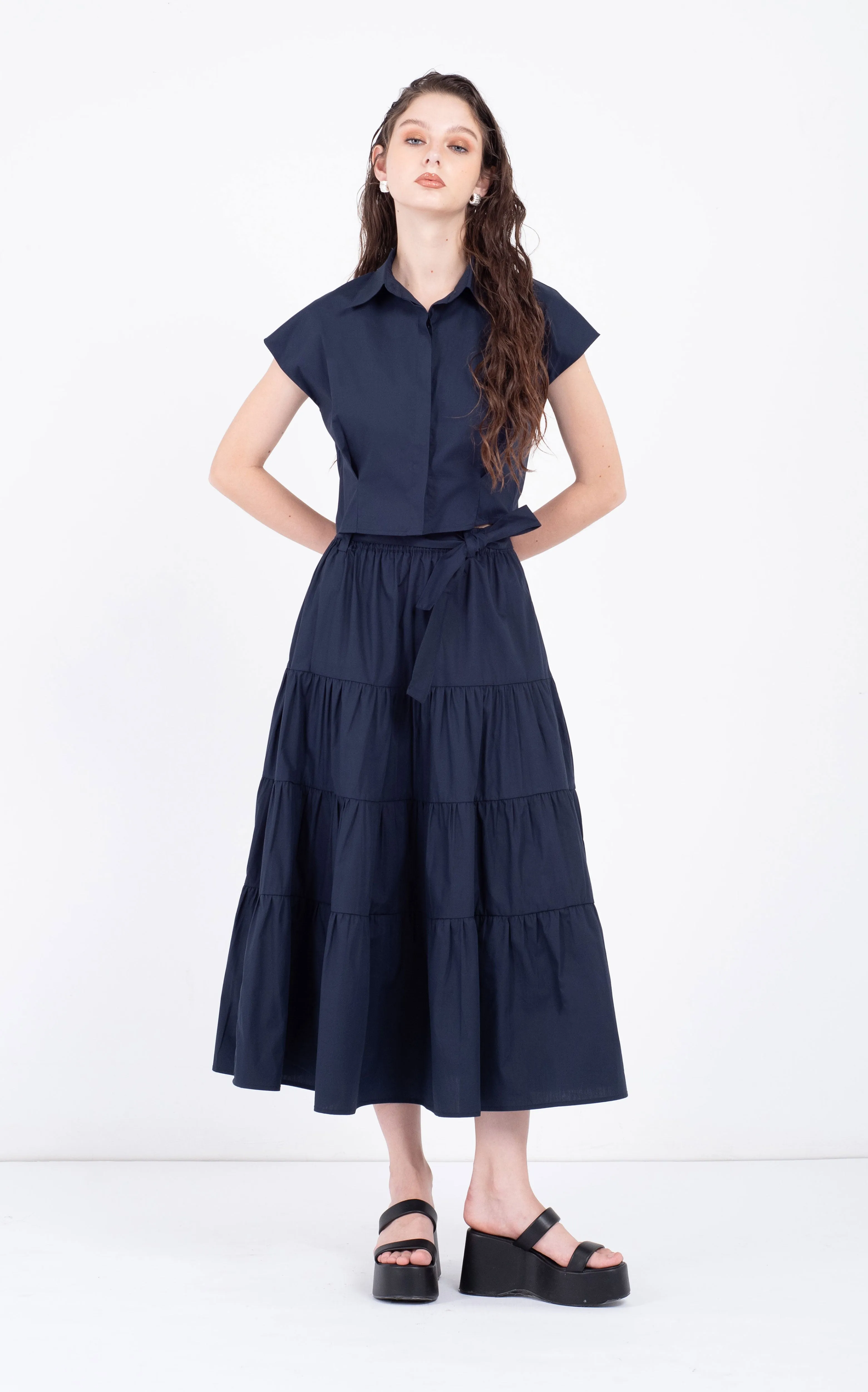 Cotton Midi Tiered Skirt