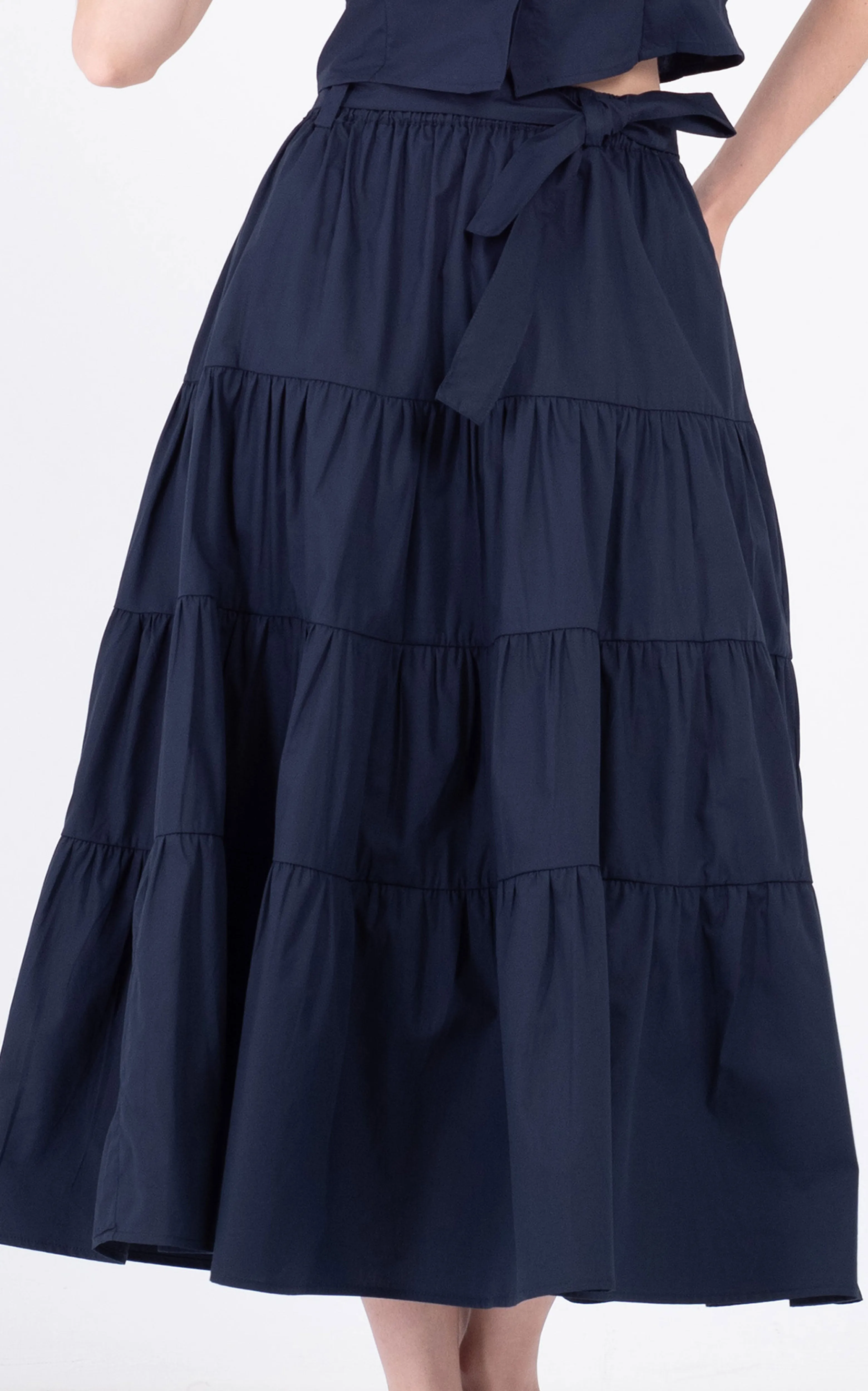 Cotton Midi Tiered Skirt