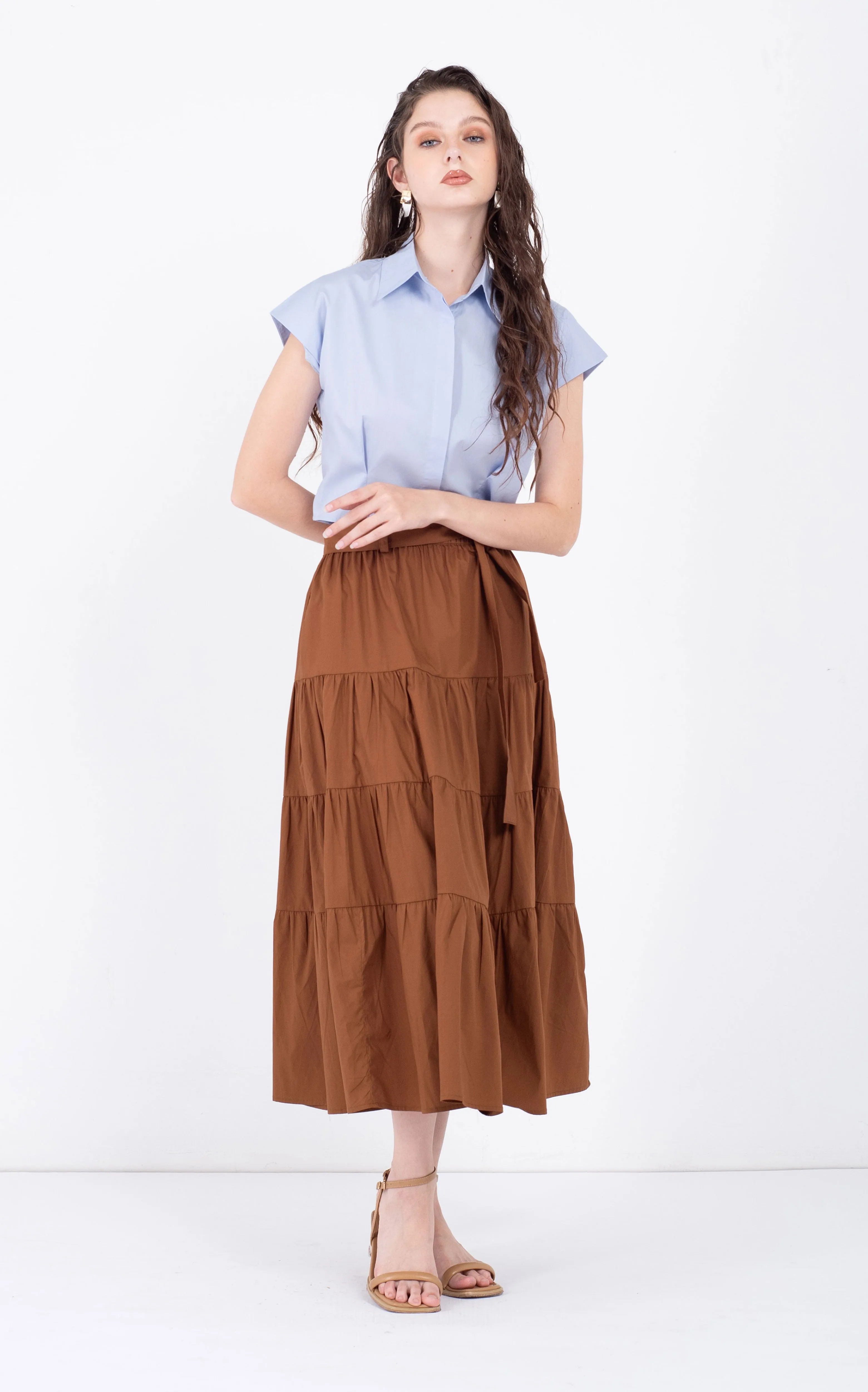 Cotton Midi Tiered Skirt