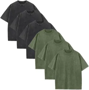 Cotton Tshirts 6 Pack:Oversized Crew T-Shirts Short Sleeve Vintage Tees Mix Colors Basic Tops for Men Women