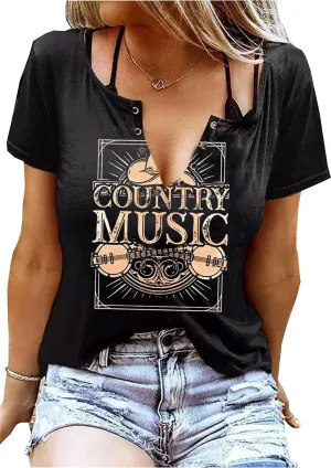 Country Music Tshirt Women Vintage Graphic Tees Funny Western Cowboy Shirt Casual Short Sleeve Tops