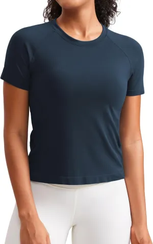 CRZ YOGA Seamless Short Sleeve Shirts for Women Breathable Running Workout Tops Athletic Gym Yoga Basic T-Shirts