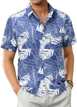 DEMEANOR Hawaiian Shirt for Men Short Sleeve Floral Button Down Shirt Tropical Hawaiian Shirts Casual Linen Shirts Beach