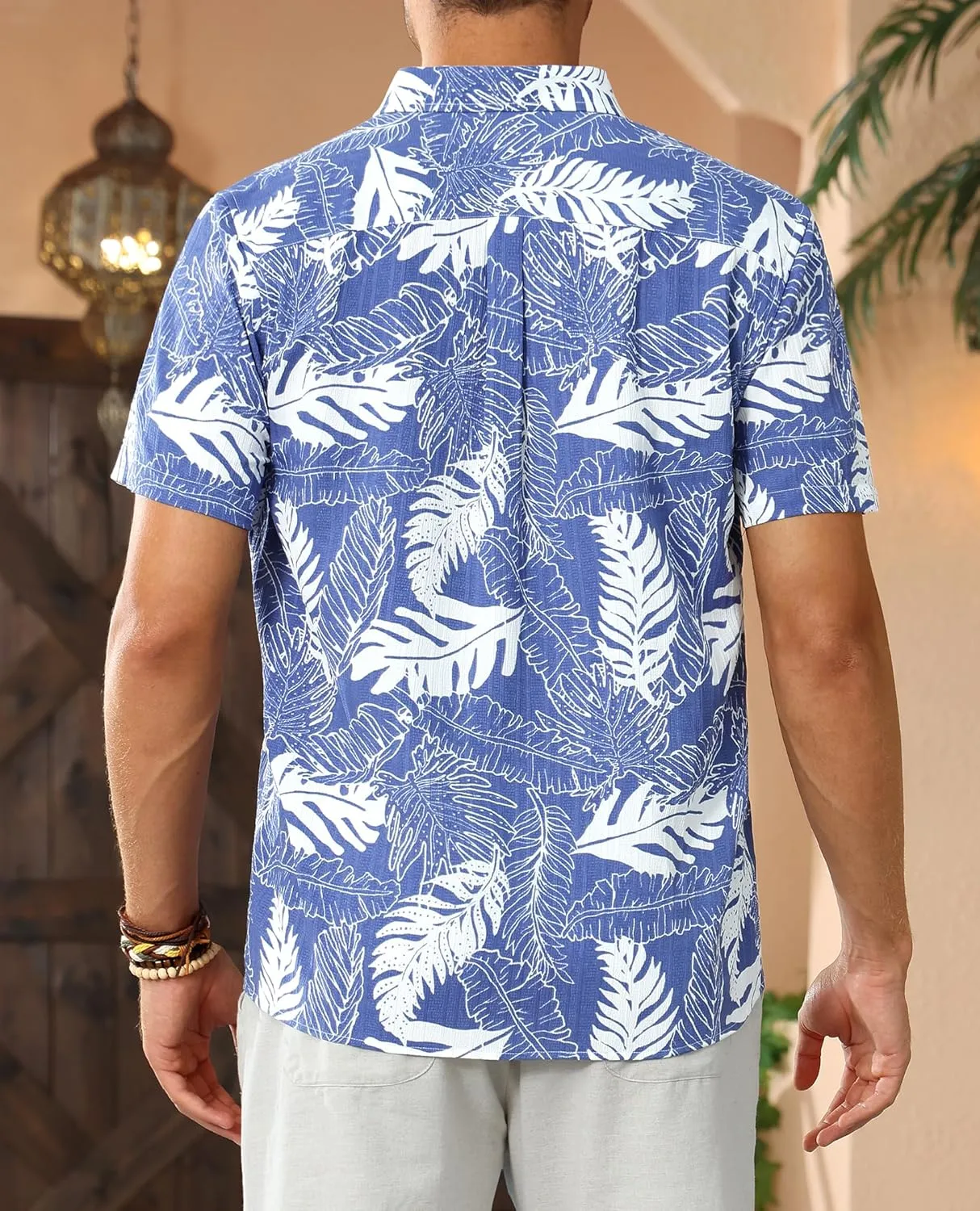 DEMEANOR Hawaiian Shirt for Men Short Sleeve Floral Button Down Shirt Tropical Hawaiian Shirts Casual Linen Shirts Beach