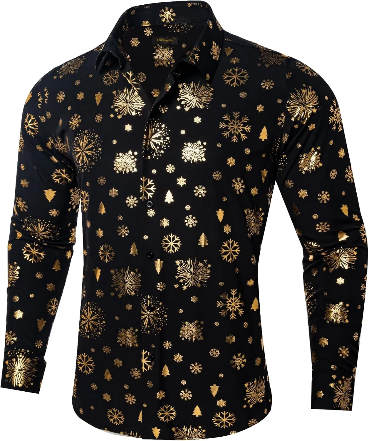 DiBanGu Christmas Shirts for Men Holiday Button Down Snowflake Dress Shirts Xmas Festival Long Sleeve Shirt for Vacation