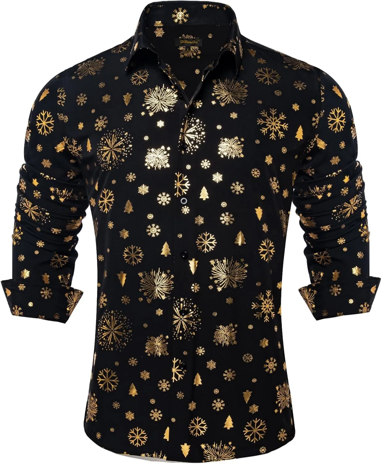 DiBanGu Christmas Shirts for Men Holiday Button Down Snowflake Dress Shirts Xmas Festival Long Sleeve Shirt for Vacation