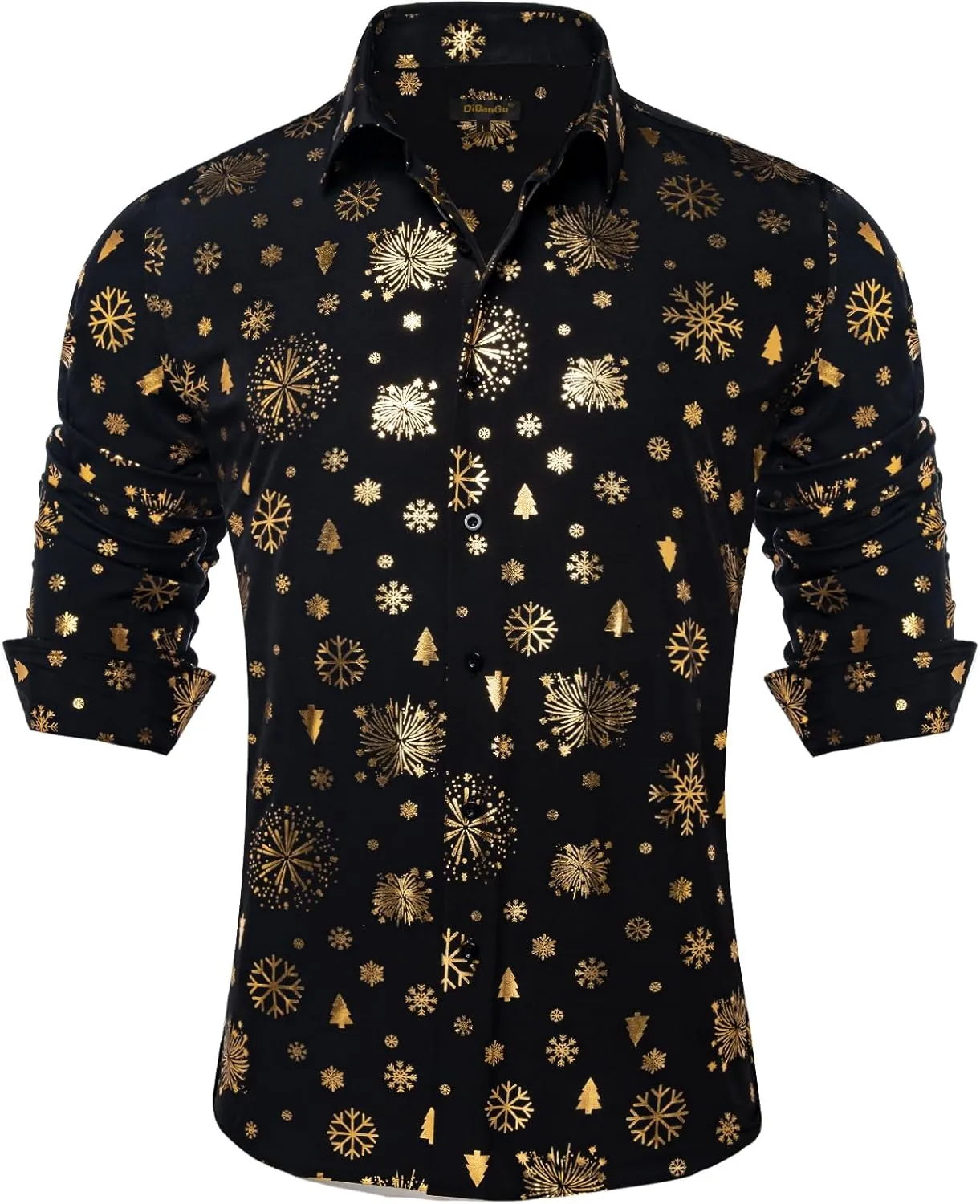 DiBanGu Christmas Shirts for Men Holiday Button Down Snowflake Dress Shirts Xmas Festival Long Sleeve Shirt for Vacation