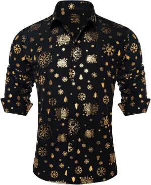 DiBanGu Christmas Shirts for Men Holiday Button Down Snowflake Dress Shirts Xmas Festival Long Sleeve Shirt for Vacation
