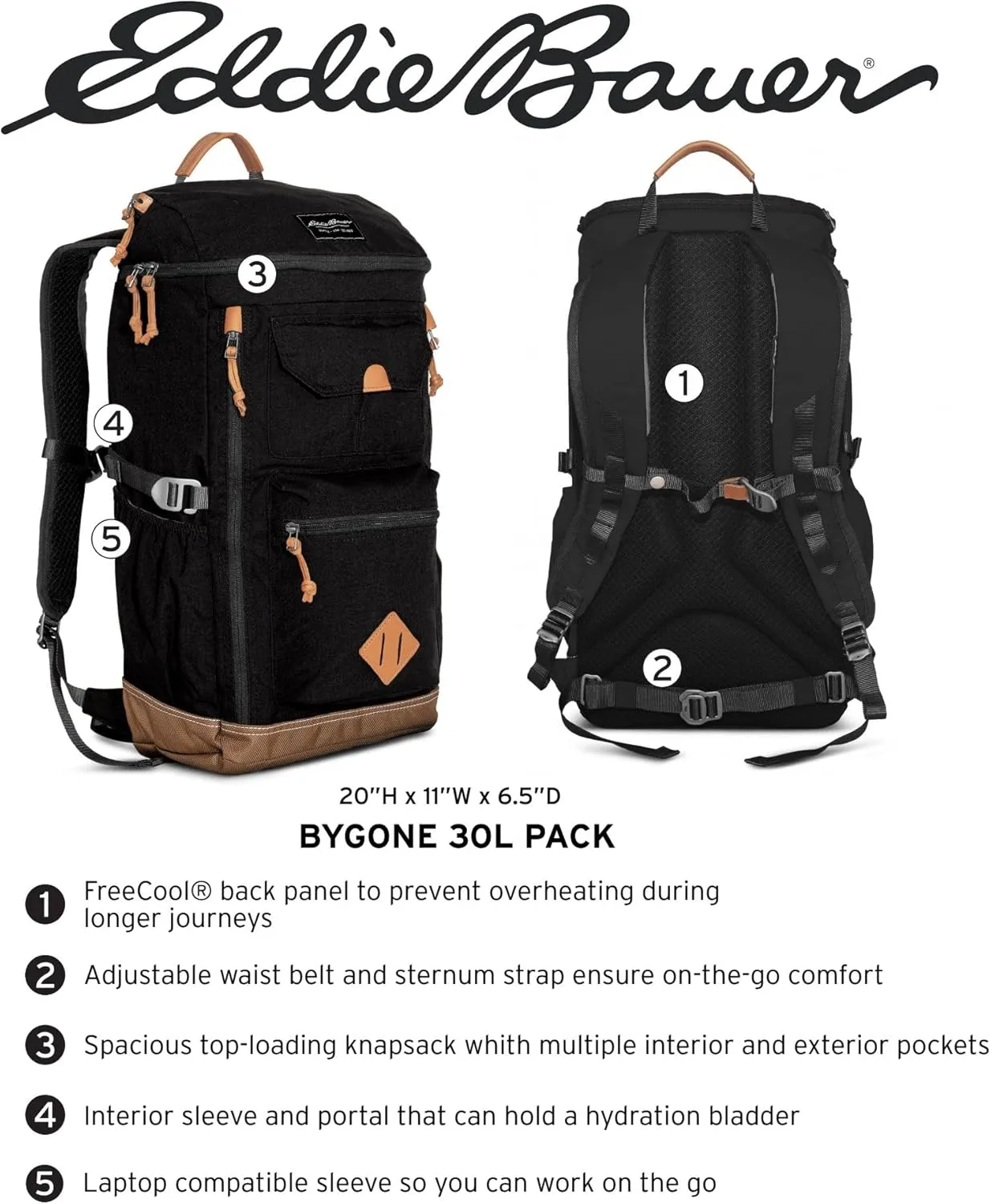 Eddie Bauer Bygone Backpack with Exterior Pockets and Laptop Compatible Sleeve, Terracotta, 30L