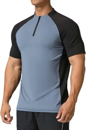 Elastic Workout Gym Muscle Shorts Sleeve Shirts Quick Dry Zipper Cycling T-Shirts for Men T71