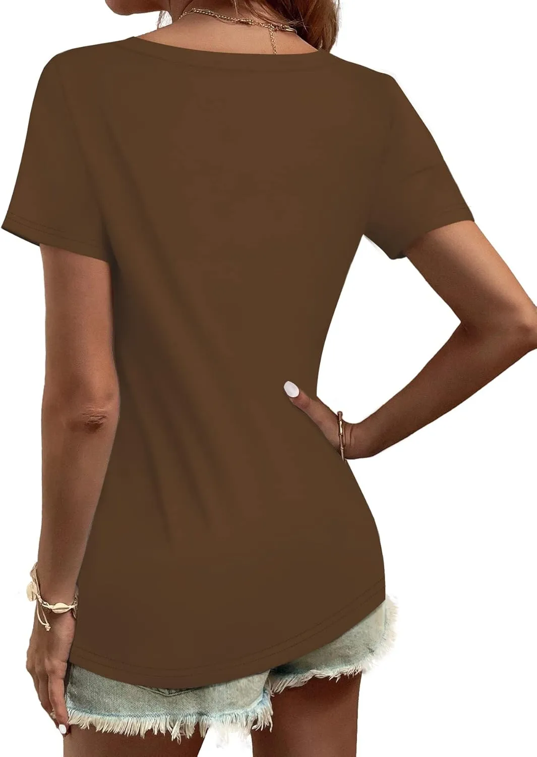 Elesomo Women Shirts V Neck Short/Long Sleeve Cotton Tops T-Shirt Basic Tees