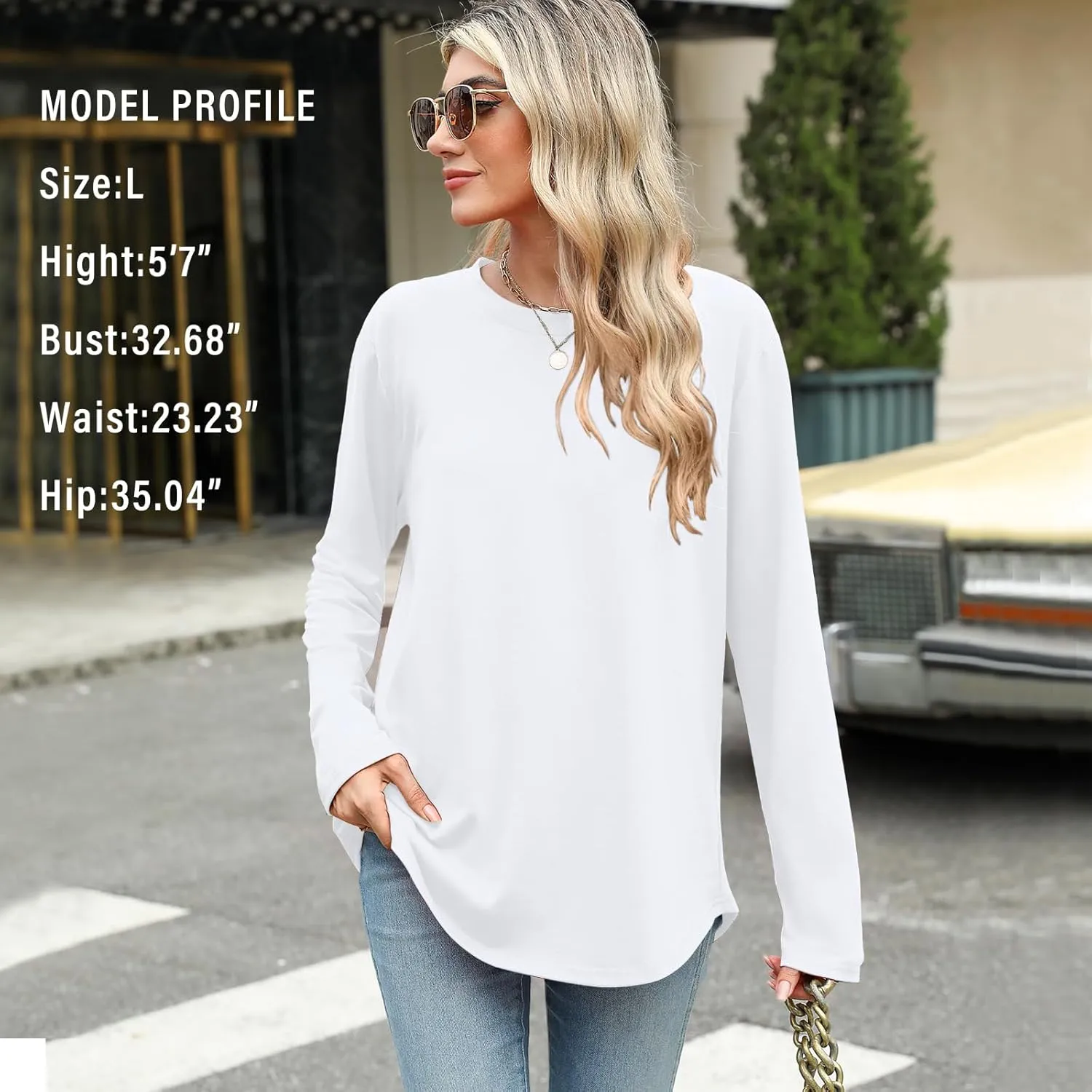 Elesomo Womens Shirts Casual Crew Neck Short/Long Sleeve Tunic Tops Tees