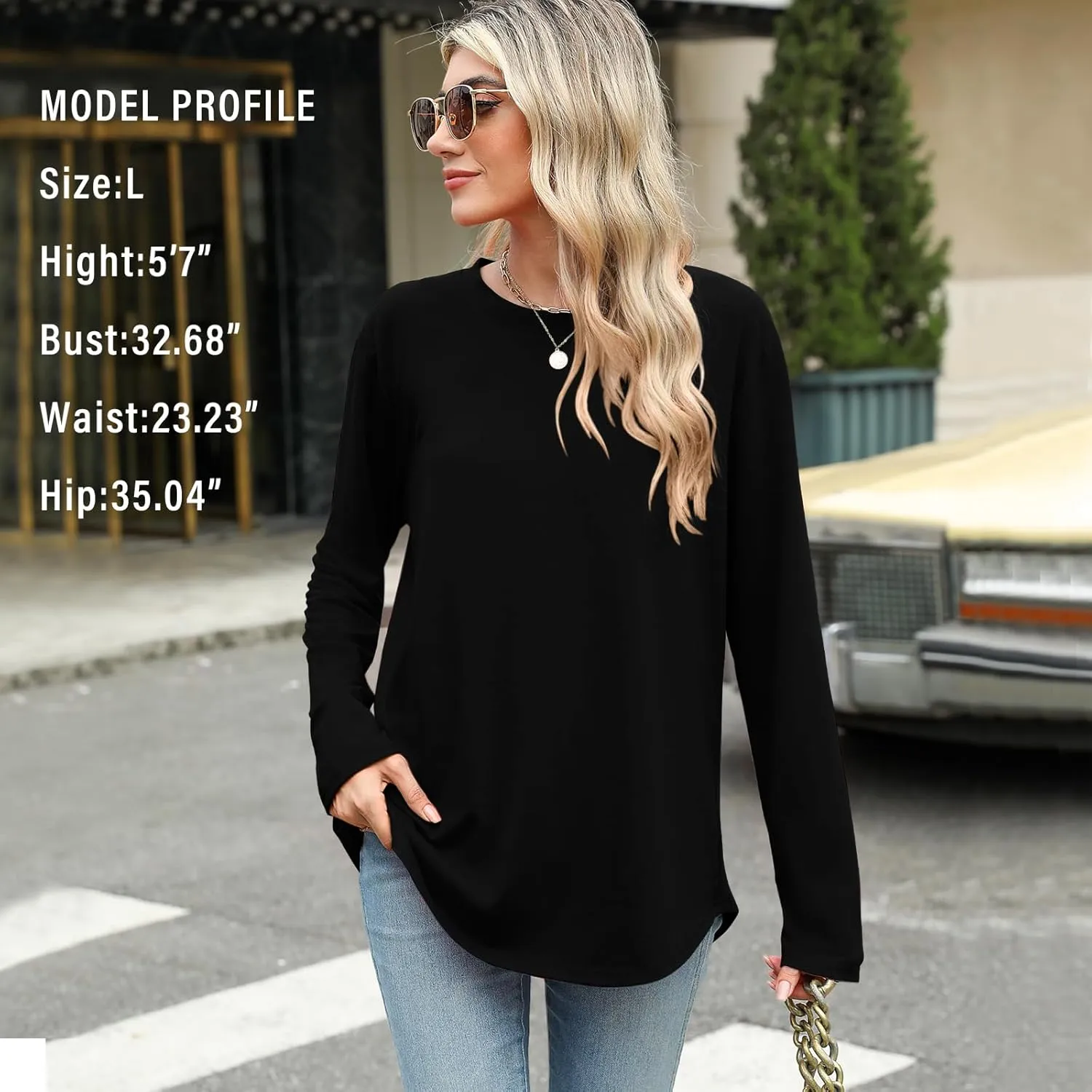 Elesomo Womens Shirts Casual Crew Neck Short/Long Sleeve Tunic Tops Tees