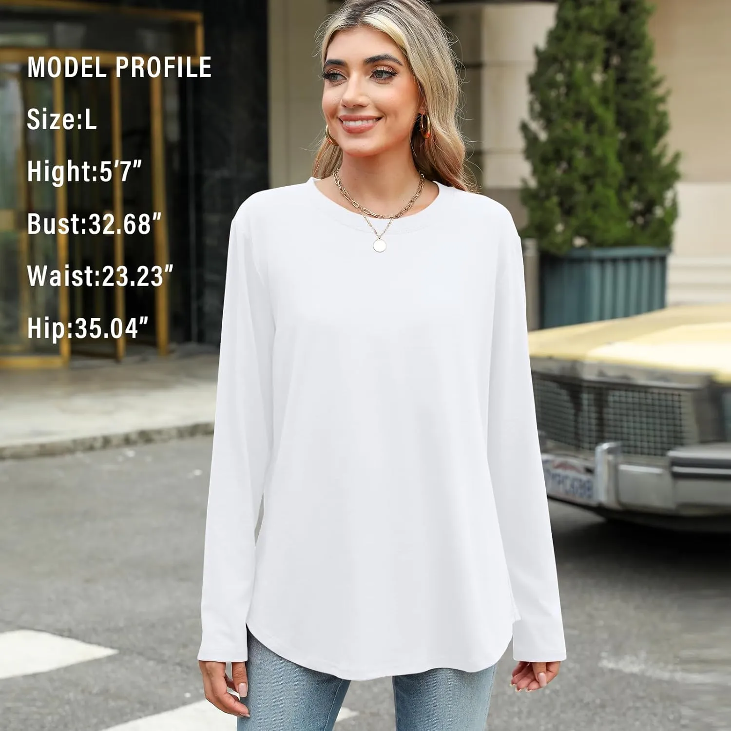 Elesomo Womens Shirts Casual Crew Neck Short/Long Sleeve Tunic Tops Tees