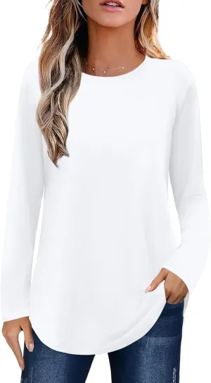 Elesomo Womens Shirts Casual Crew Neck Short/Long Sleeve Tunic Tops Tees