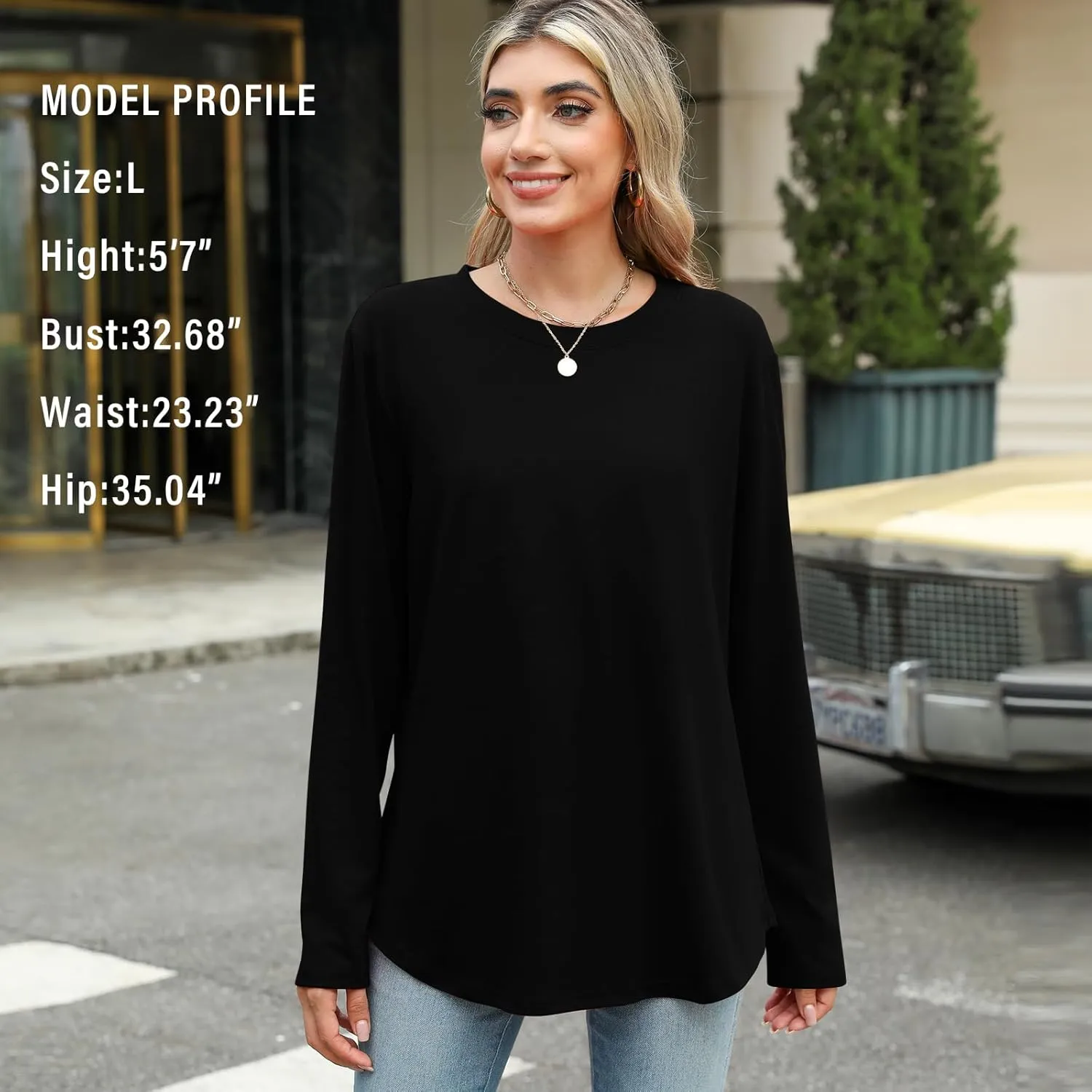 Elesomo Womens Shirts Casual Crew Neck Short/Long Sleeve Tunic Tops Tees
