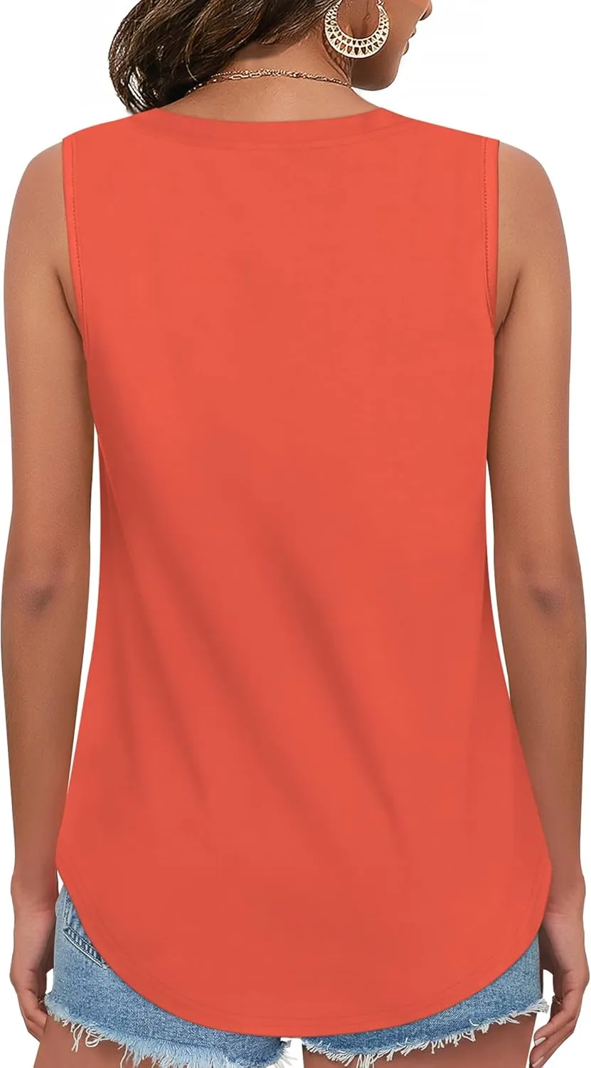 Elesomo Womens Tank Tops V Neck Summer Sleeveless Shirts Casual Cotton Loose Tees
