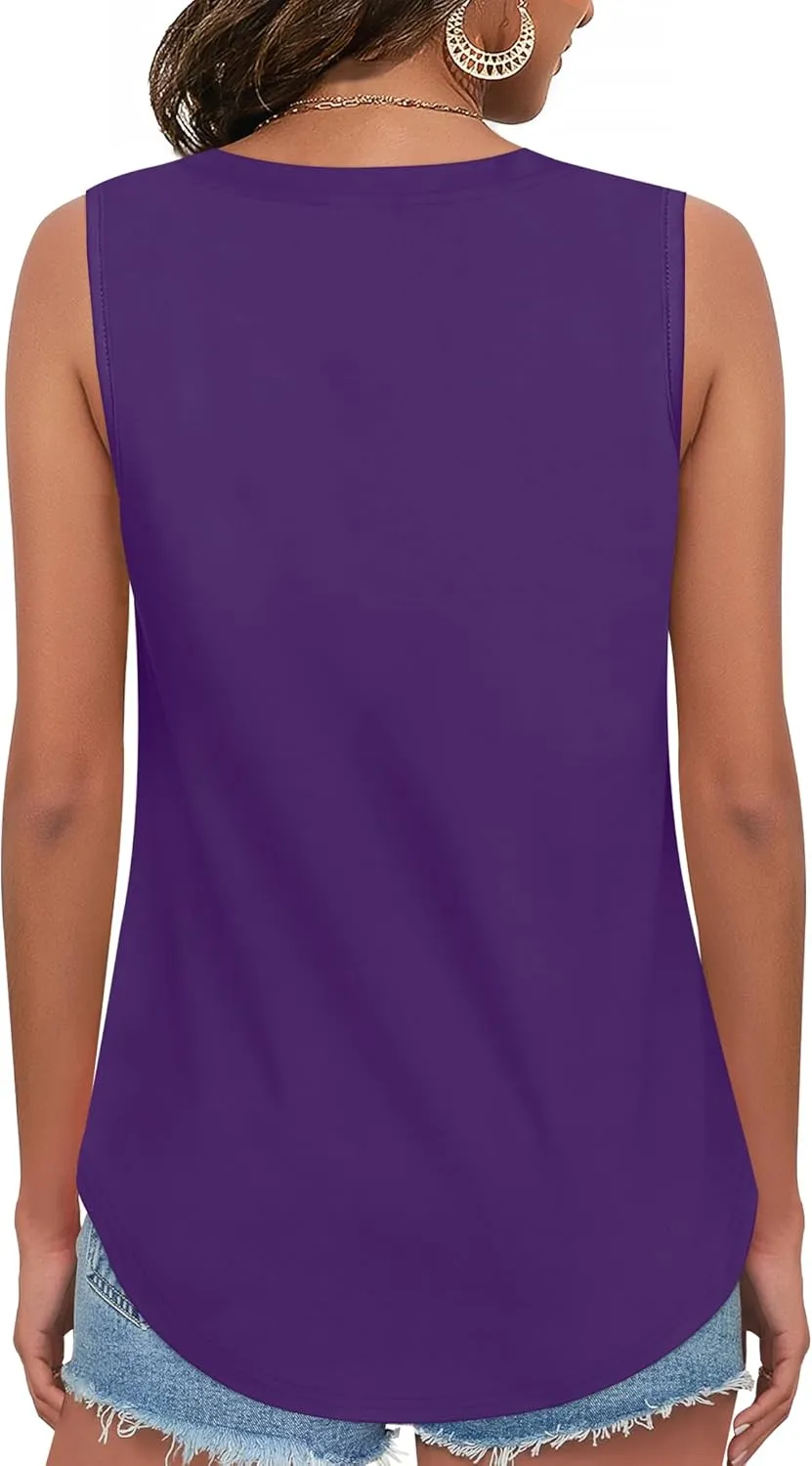 Elesomo Womens Tank Tops V Neck Summer Sleeveless Shirts Casual Cotton Loose Tees
