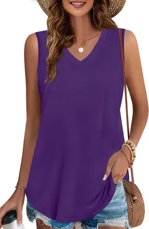 Elesomo Womens Tank Tops V Neck Summer Sleeveless Shirts Casual Cotton Loose Tees