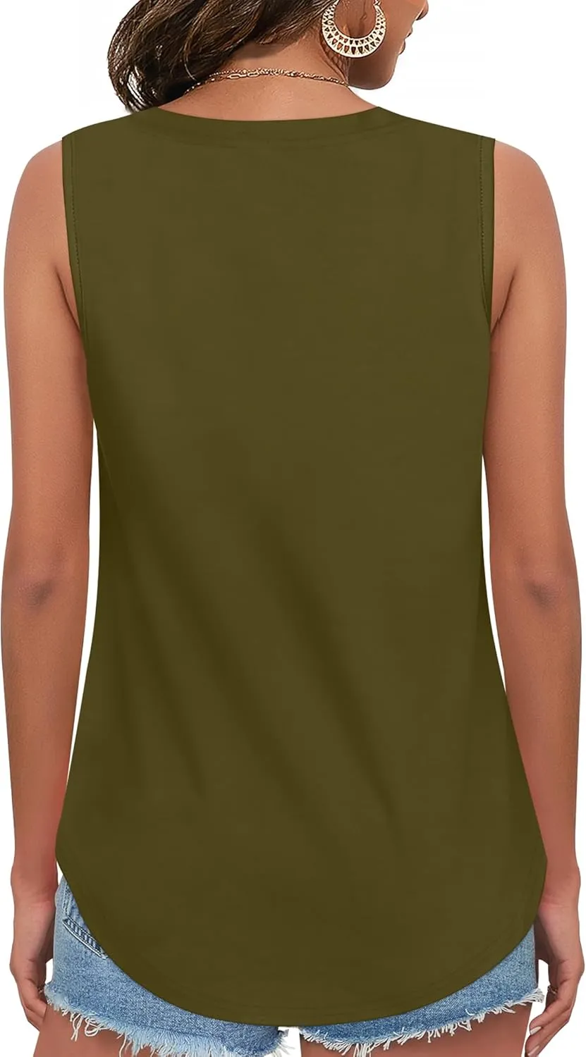 Elesomo Womens Tank Tops V Neck Summer Sleeveless Shirts Casual Cotton Loose Tees