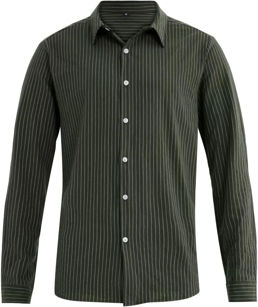 elselect Men's Button-Down Striped Shirts Casual Long Sleeve Cotton Linen Shirts for Men Collared Fashion Business Shirt