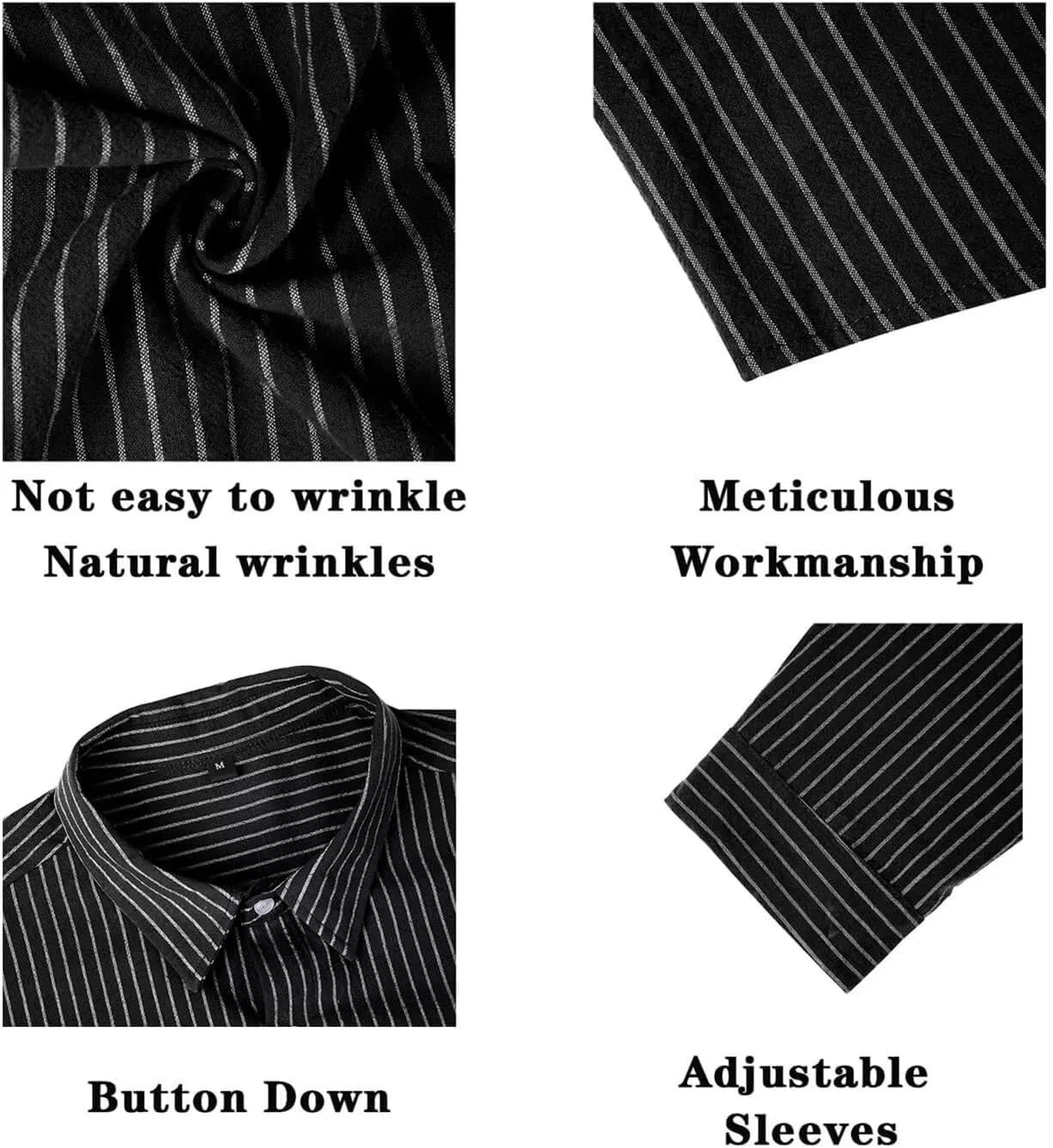 elselect Men's Button-Down Striped Shirts Casual Long Sleeve Cotton Linen Shirts for Men Collared Fashion Business Shirt