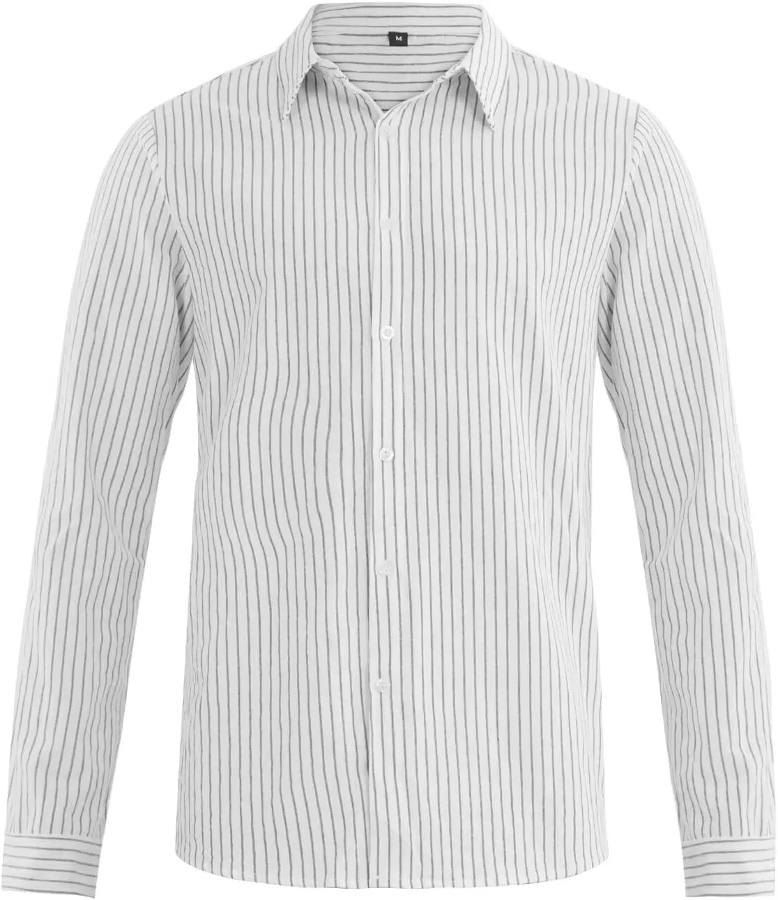 elselect Men's Casual Button-Down Striped Shirts Long Sleeve Collared Cotton Linen Shirts for Men Fashion Business Shirt
