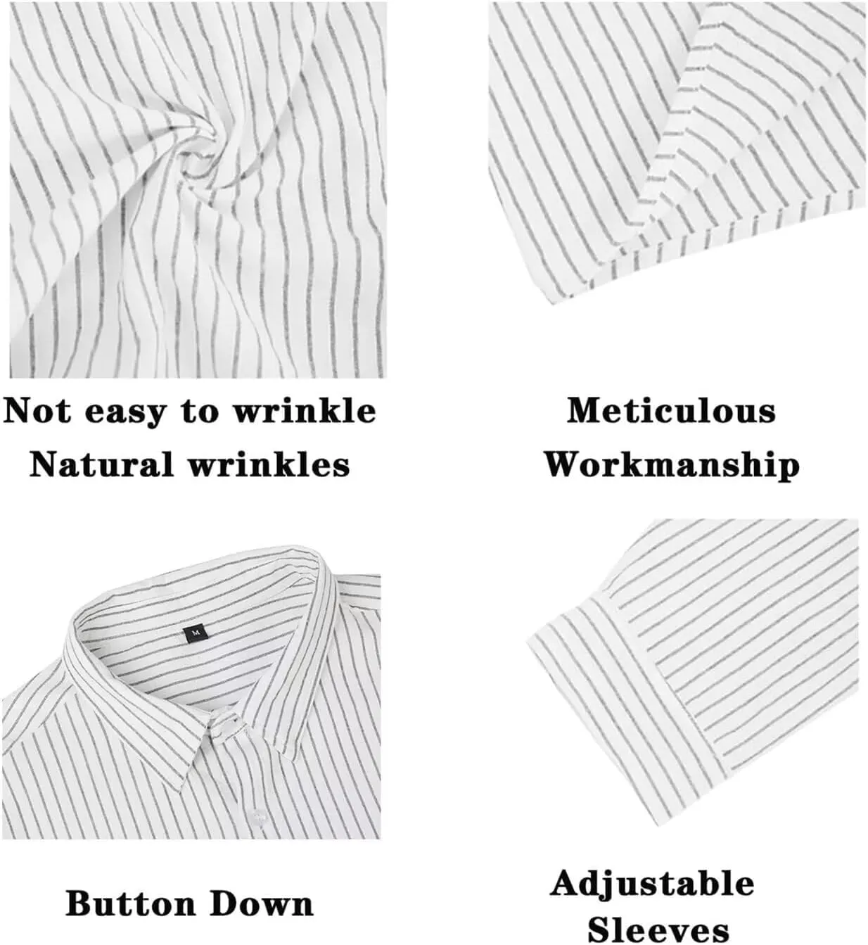 elselect Men's Casual Button-Down Striped Shirts Long Sleeve Collared Cotton Linen Shirts for Men Fashion Business Shirt