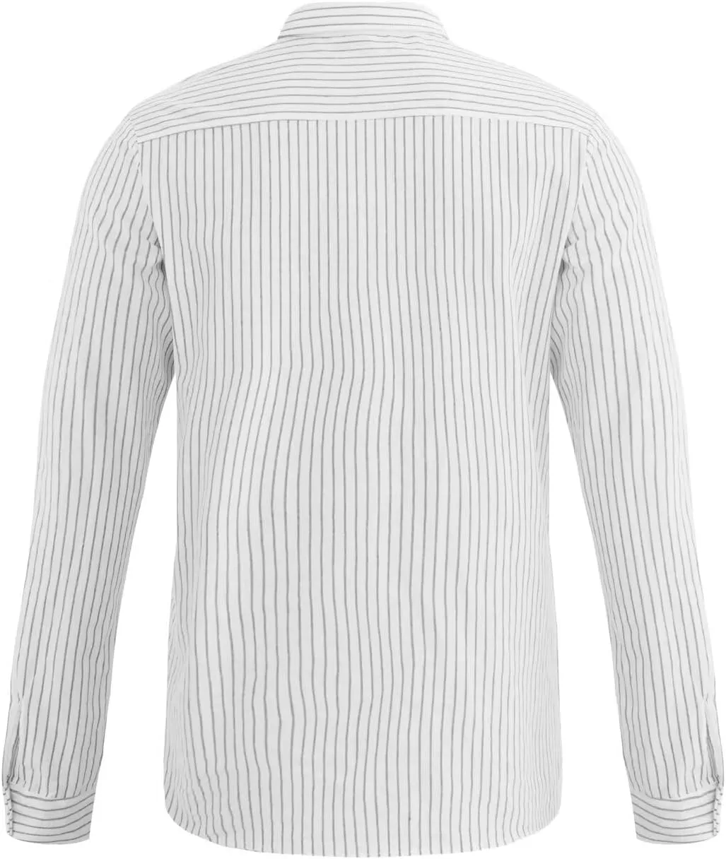 elselect Men's Casual Button-Down Striped Shirts Long Sleeve Collared Cotton Linen Shirts for Men Fashion Business Shirt