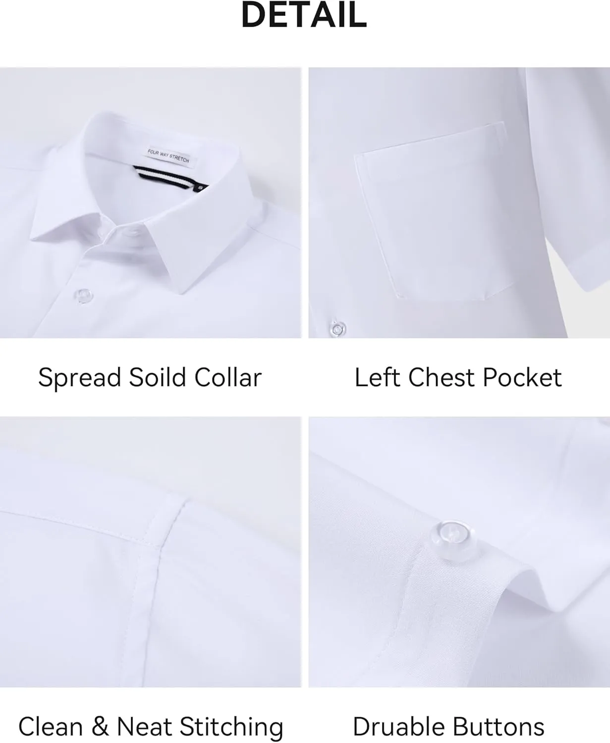 Esabel.C Mens Short Sleeve Dress Shirts 4-Way Stretch Regular Fit Stretch Wrinkle-Free Casual Button Down Shirts