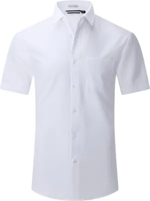 Esabel.C Mens Short Sleeve Dress Shirts 4-Way Stretch Regular Fit Stretch Wrinkle-Free Casual Button Down Shirts