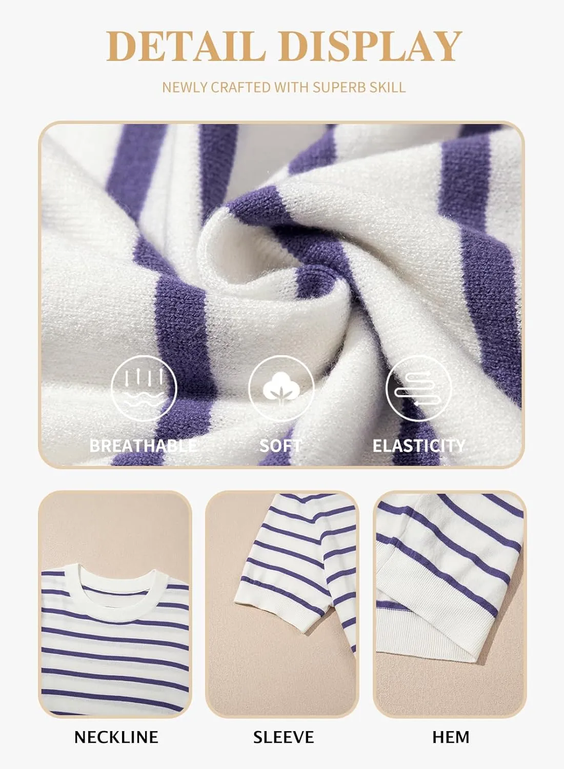 Eytino Women Plus Size Sweater Tops Short Sleeve Crewneck Striped Tshirts Casual Summer Blouses Shirts(1X-5X)