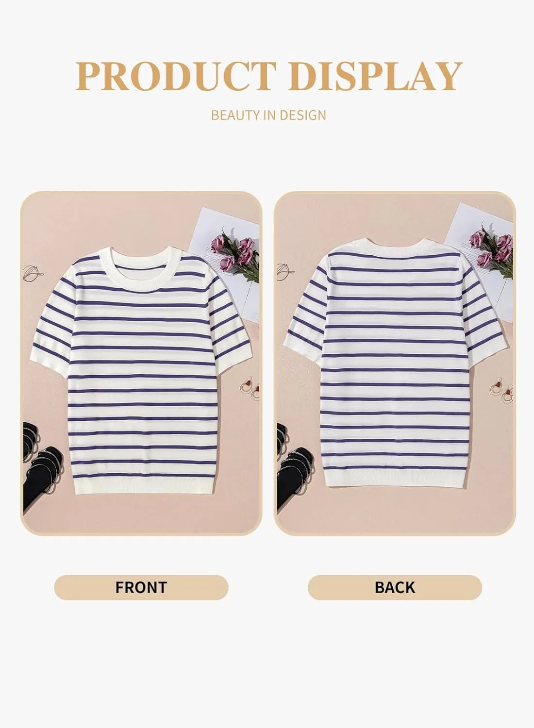 Eytino Women Plus Size Sweater Tops Short Sleeve Crewneck Striped Tshirts Casual Summer Blouses Shirts(1X-5X)