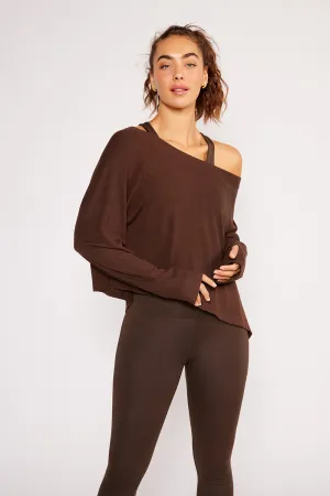 Fare off-shoulder long-sleeve top chocolate