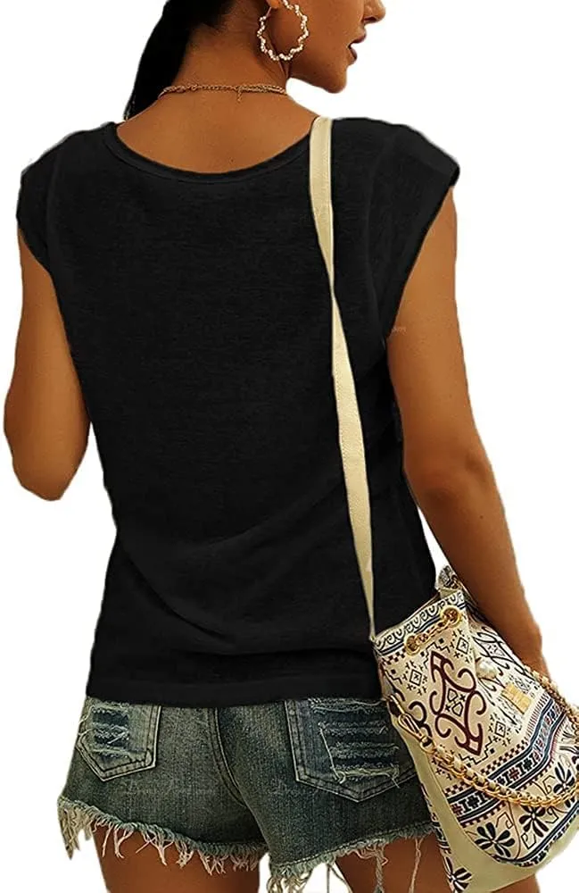 Fazortev Womens Cap Sleeve Blouses Rose Graphic Tees T-Shirt Casual V Neck Tank Tops Loose Fit Summer Basic Shirts