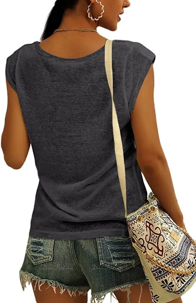 Fazortev Womens Cap Sleeve Blouses Rose Graphic Tees T-Shirt Casual V Neck Tank Tops Loose Fit Summer Basic Shirts