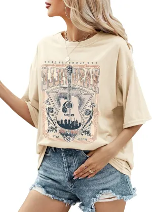 Fenxxxl Womens Round Neck Oversized Tshirts Loose Casual Summer Shirts Junior Tops Boyfriend Graphic Tees