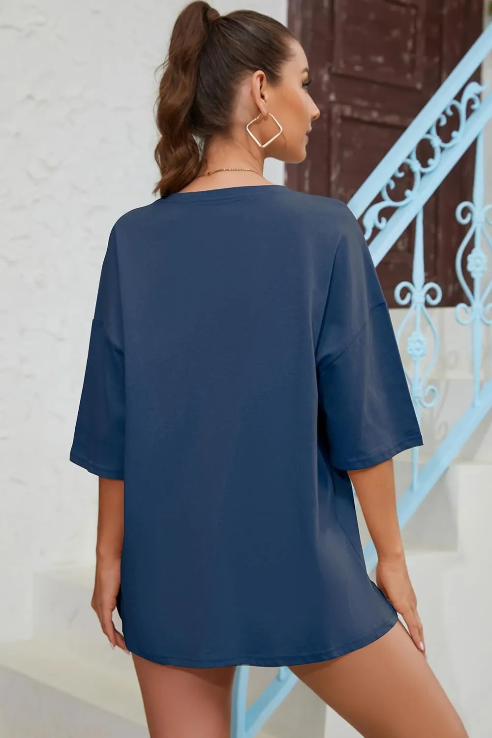 Fenxxxl Womens Round Neck Oversized Tshirts Loose Casual Summer Shirts Junior Tops Boyfriend Graphic Tees