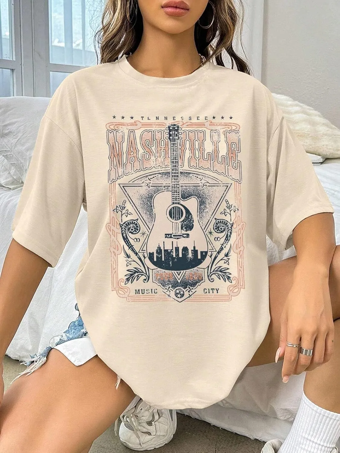 Fenxxxl Womens Round Neck Oversized Tshirts Loose Casual Summer Shirts Junior Tops Boyfriend Graphic Tees