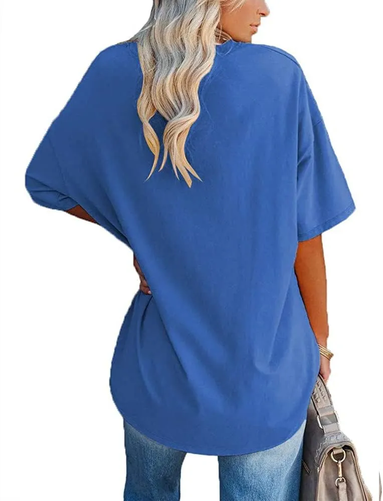 Fisoew Women's Oversized T Shirts Tees Half Sleeve Crew Neck Cotton Tunic Tops