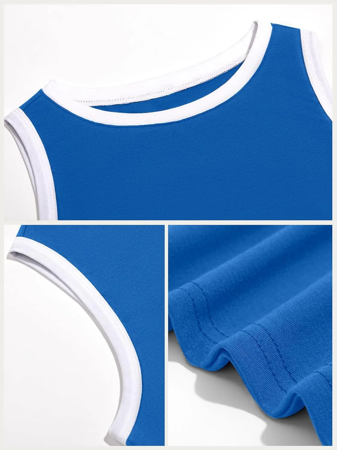 Fisoew Womens Summer Tank Tops Casual Slim Fit Sleeveless Color Block Crew Neck Workout Tees