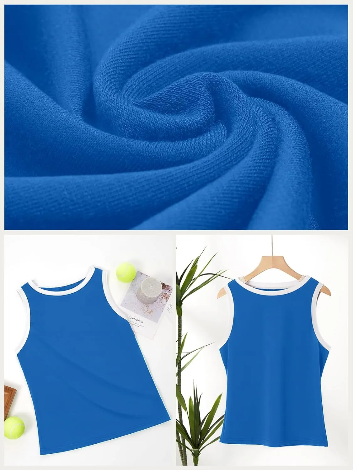 Fisoew Womens Summer Tank Tops Casual Slim Fit Sleeveless Color Block Crew Neck Workout Tees