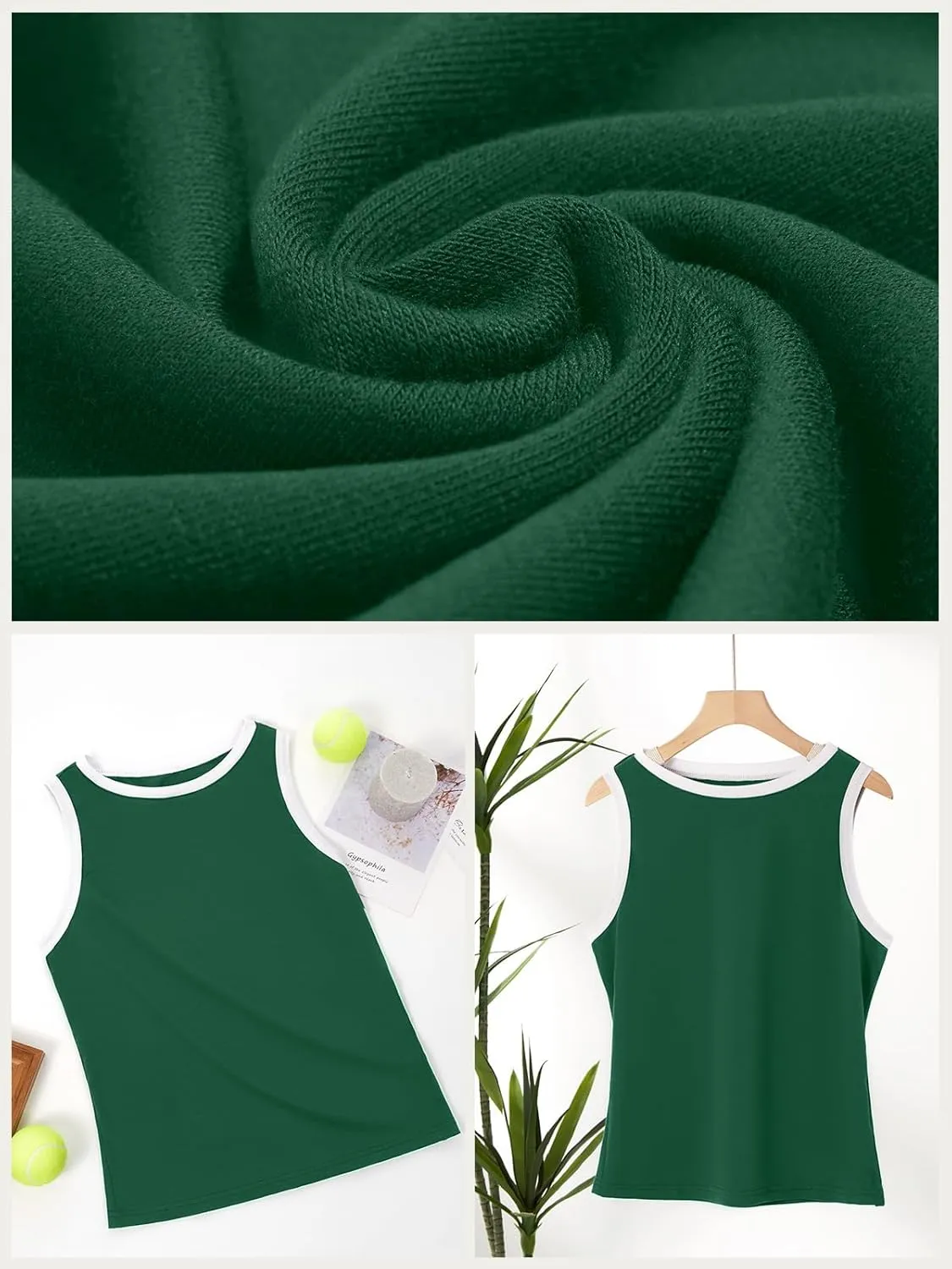 Fisoew Womens Summer Tank Tops Casual Slim Fit Sleeveless Color Block Crew Neck Workout Tees