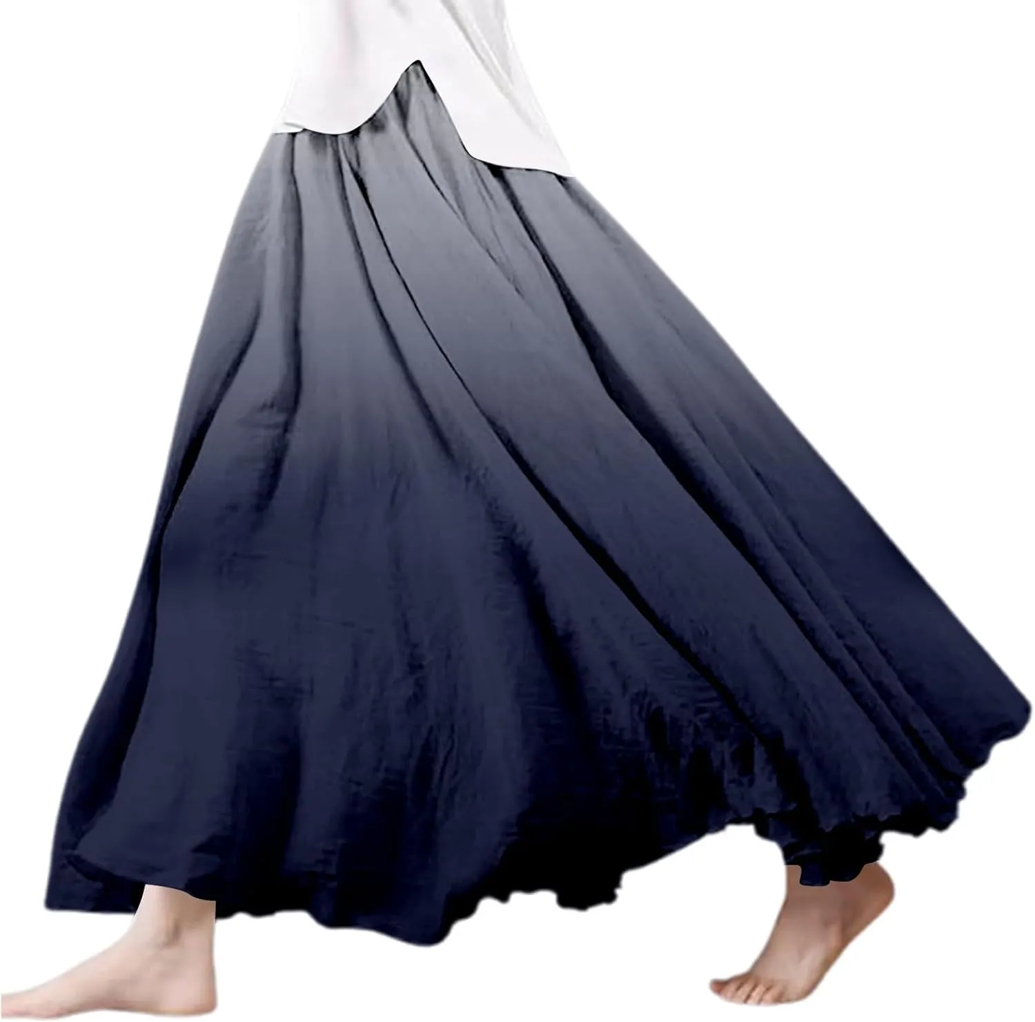 Floral Dress for Women Summer Boho Casual Elastic Waist Skirts Below Knee A-Line Midi Length Skirt Beach Vacation